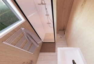 Cabine de douche du box compact cuisine et sanitaires