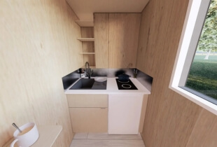 Coin cuisine du box compact cuisine et sanitaires