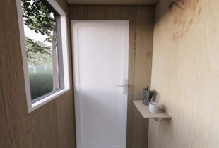 Porte et fenêtre du box compact cuisine et sanitaires